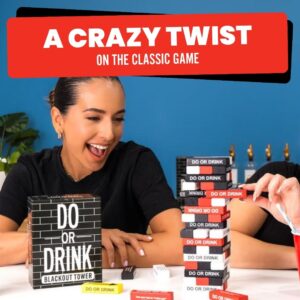 Do or Drink Blackout Tower Drinking Game - Adult Party Game with 54 Blocks and Challenges - Fun Drunk Game for Game Night - Great Gift for Pregames, Bachelorettes, Couples, and More