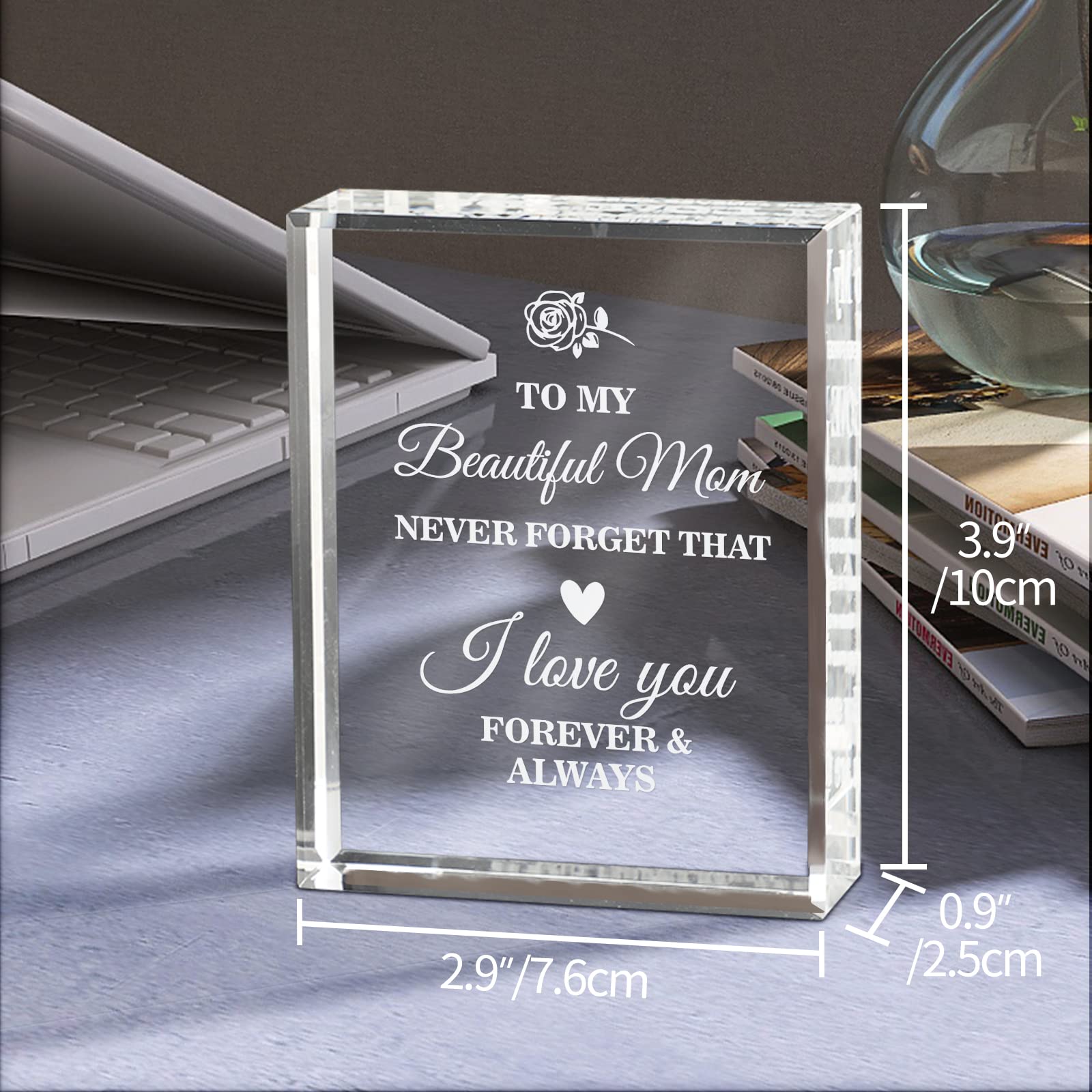 PRSTENLY Gifts for Mom Crystal Keepsakes, Christmas Birthday Gifts for Mom from Daughter Son, to My Mom Gifts Valentines Day Gifts for Mom Personalized Engraved Crystal Decor