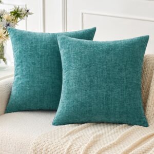 miulee pack of 2 couch throw pillow covers 18x18 inch soft teal chenille pillow covers for sofa living room solid dyed pillow cases