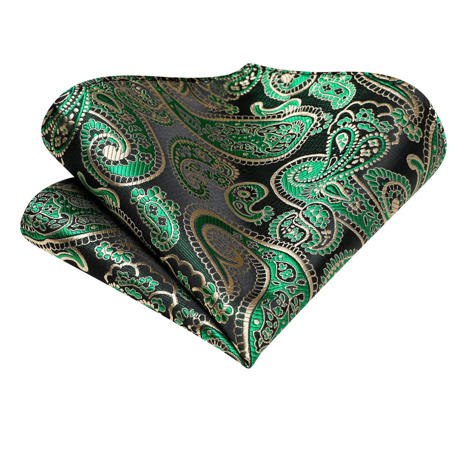 Hi-Tie Green Black Paisley Ascot Ties Formal Cravat Lapel Pin Pocket Square Cufflinks Scarf Wedding Dress Tuxedo