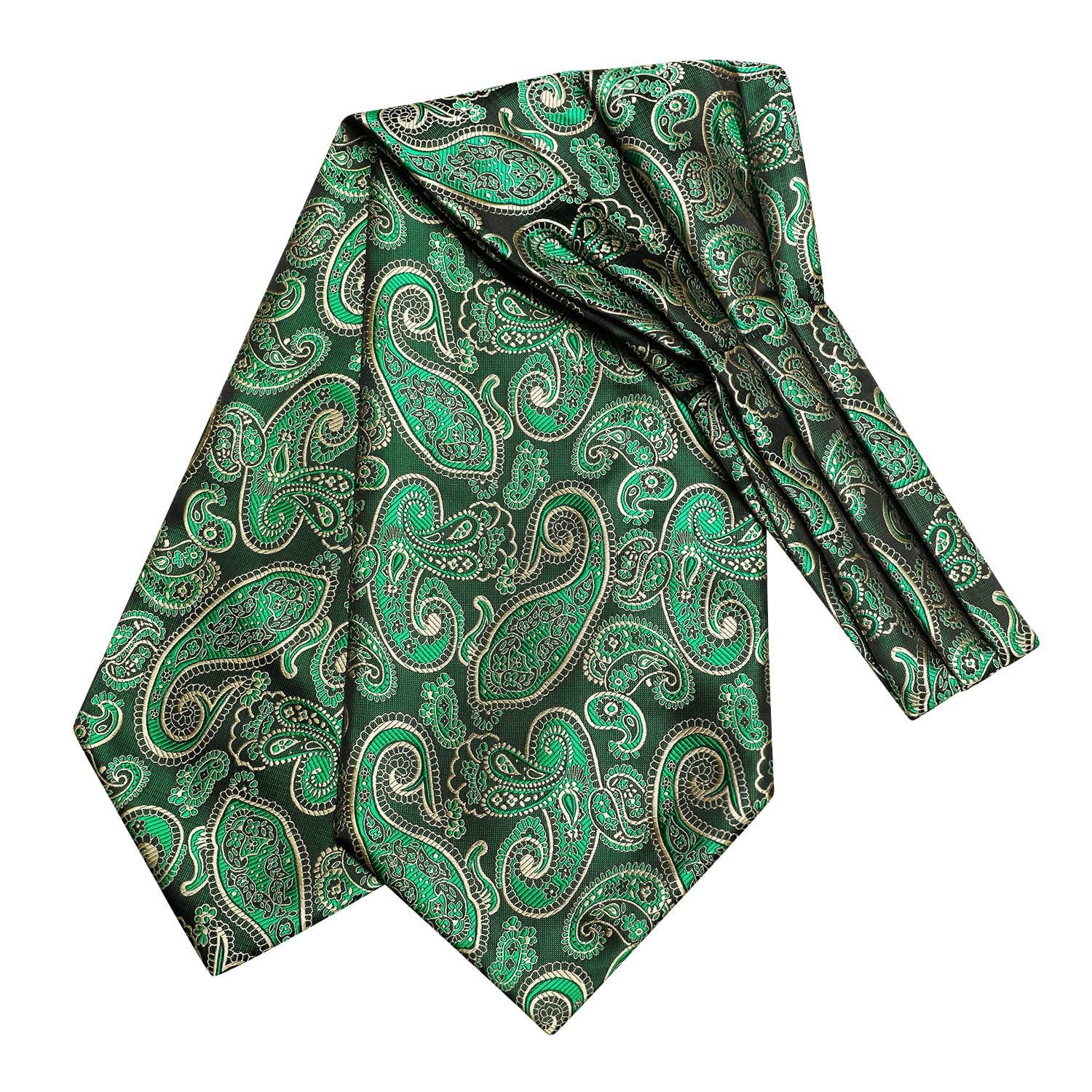 Hi-Tie Green Black Paisley Ascot Ties Formal Cravat Lapel Pin Pocket Square Cufflinks Scarf Wedding Dress Tuxedo