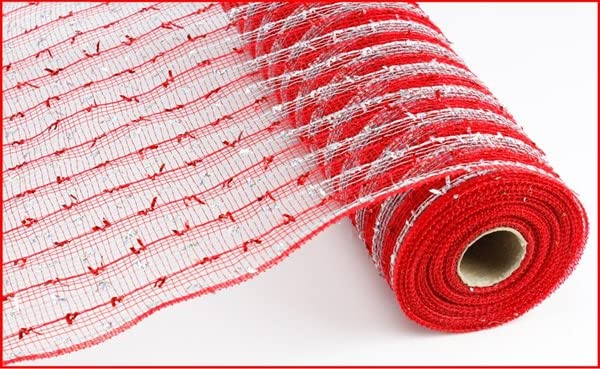 Red and Silver Laser Foil, Deco Mesh 21 inches x 10 Yards, Christmas