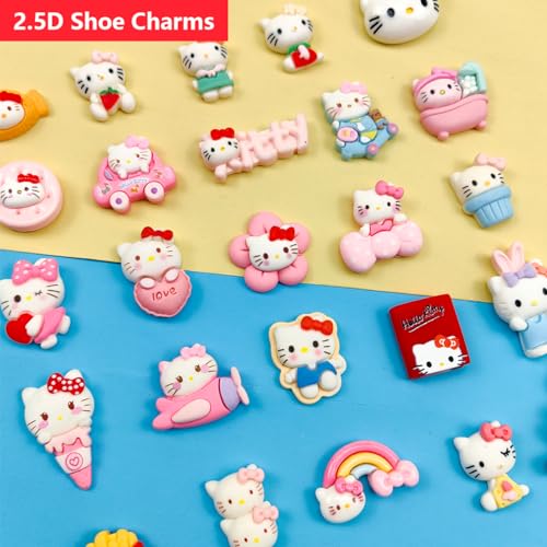 GOTPE 28 PCS Cute 2.5D Resin Shoe Charms Cartoon Kawaii Animal Pink Shoe Charms, Shoe Decoration for Girls Women Party Favors Gifts