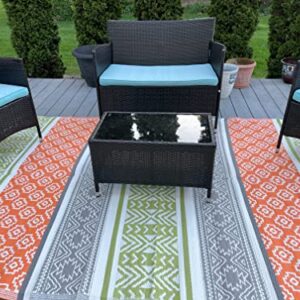 BalajeesUSA Outdoor Plastic Patio Rugs – 5x7 ft Green,Orange,Multipurpose,Woven Plastic Straw, All-Weather and Waterproof, Reversible Camper mat sports camp backyard picnic 711