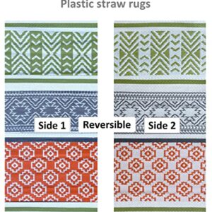 BalajeesUSA Outdoor Plastic Patio Rugs – 5x7 ft Green,Orange,Multipurpose,Woven Plastic Straw, All-Weather and Waterproof, Reversible Camper mat sports camp backyard picnic 711