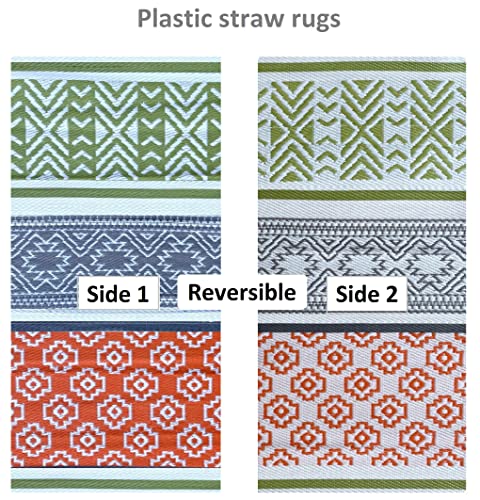 BalajeesUSA Outdoor Plastic Patio Rugs – 5x7 ft Green,Orange,Multipurpose,Woven Plastic Straw, All-Weather and Waterproof, Reversible Camper mat sports camp backyard picnic 711