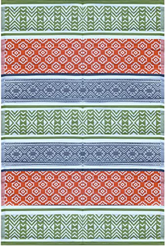 BalajeesUSA Outdoor Plastic Patio Rugs – 5x7 ft Green,Orange,Multipurpose,Woven Plastic Straw, All-Weather and Waterproof, Reversible Camper mat sports camp backyard picnic 711