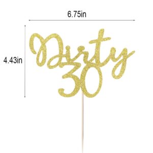 Glitter Dirty 30 Cake Topper - Thirty Sign - Happy 30th Birthday - 30th Anniversary-Happy 30th birthday party decorations (golden)