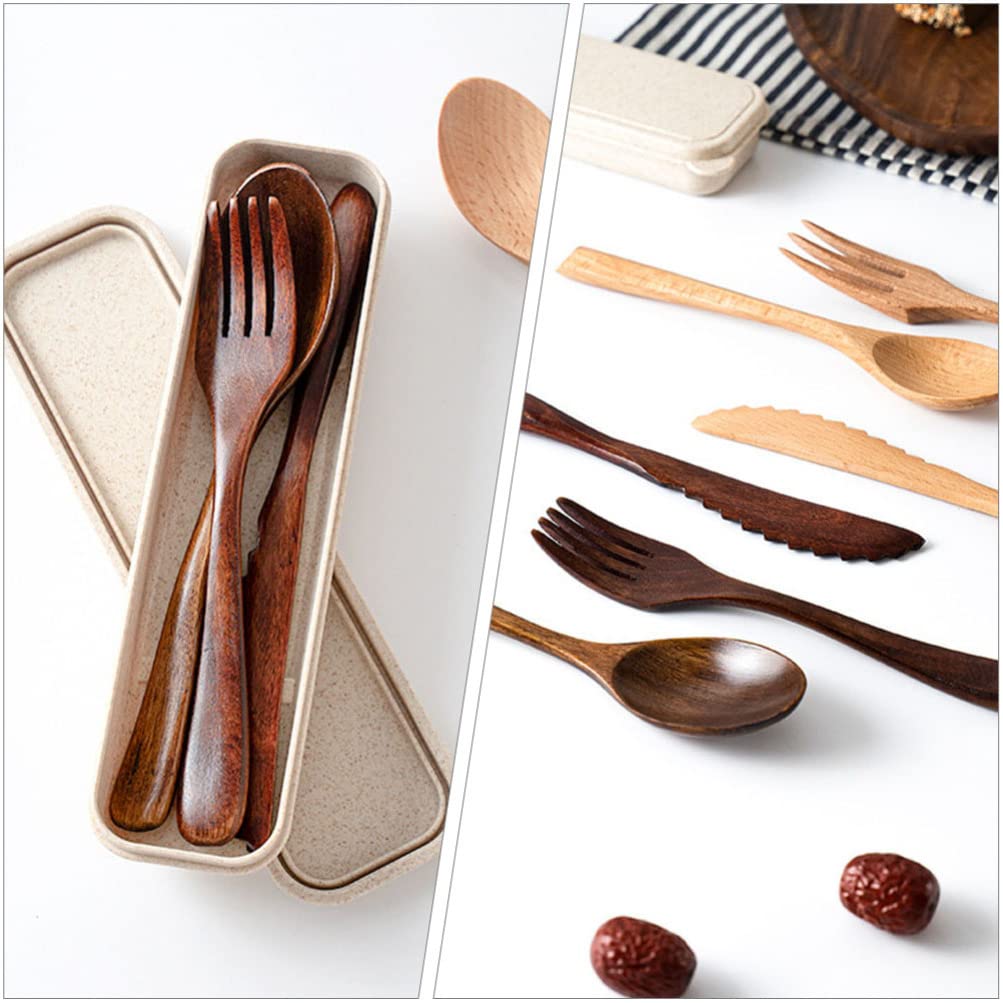 1 Set Wooden Cutlery Set Tasting Spoon Condiments Salt Spoon Travel Spoon Fork Wooden Tableware Spoon Fork Utensil Fork Spoon Tableware Dinnerware