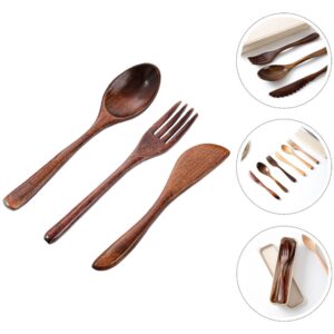 1 Set Wooden Cutlery Set Tasting Spoon Condiments Salt Spoon Travel Spoon Fork Wooden Tableware Spoon Fork Utensil Fork Spoon Tableware Dinnerware