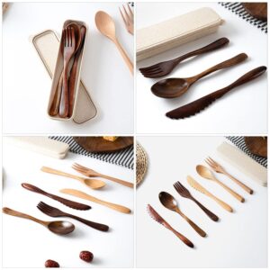 1 Set Wooden Cutlery Set Tasting Spoon Condiments Salt Spoon Travel Spoon Fork Wooden Tableware Spoon Fork Utensil Fork Spoon Tableware Dinnerware