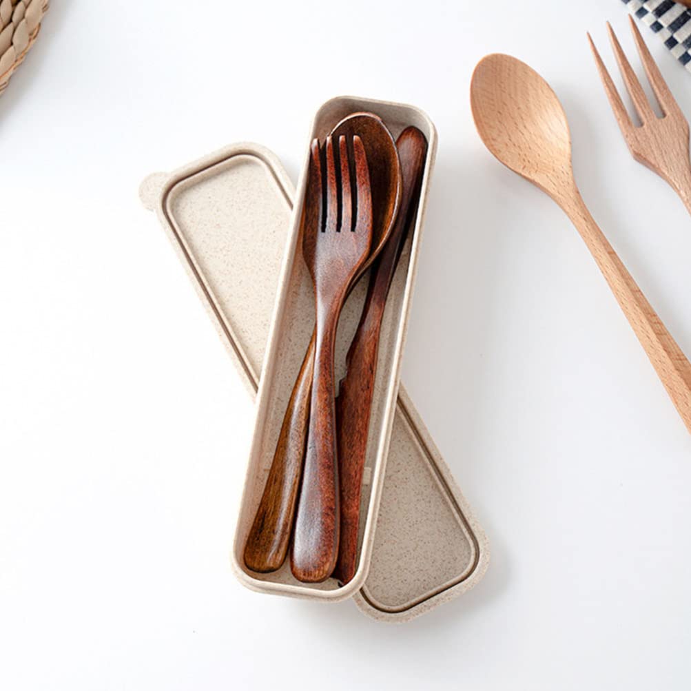 1 Set Wooden Cutlery Set Tasting Spoon Condiments Salt Spoon Travel Spoon Fork Wooden Tableware Spoon Fork Utensil Fork Spoon Tableware Dinnerware