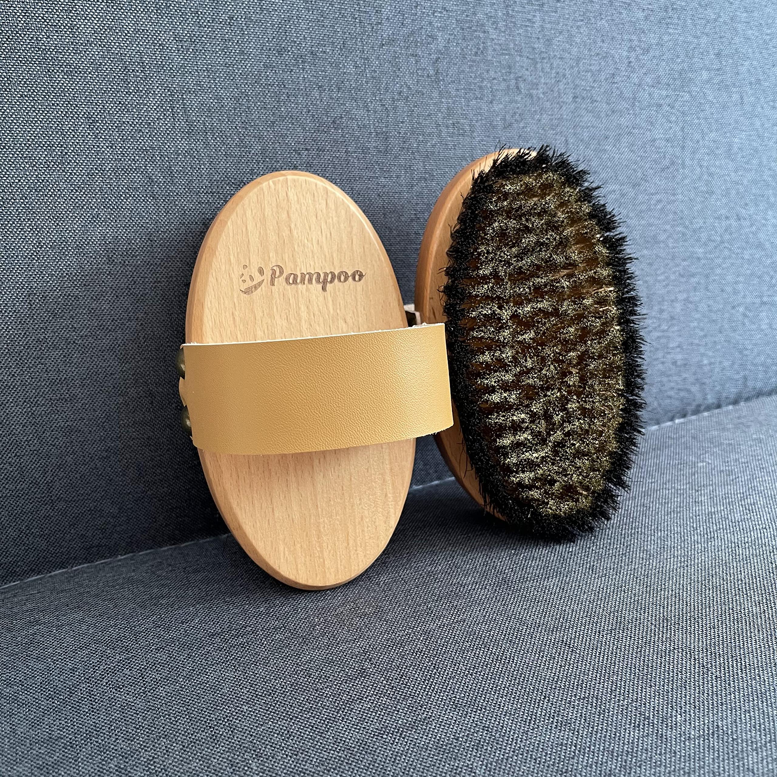 Pampoo Copper Dry Brush with Cotton Storage Bag- Exfoliating and Energizing Brush with Copper Bristles to Promote Healthy Skin, Reduce Stress, and Improve Circulation