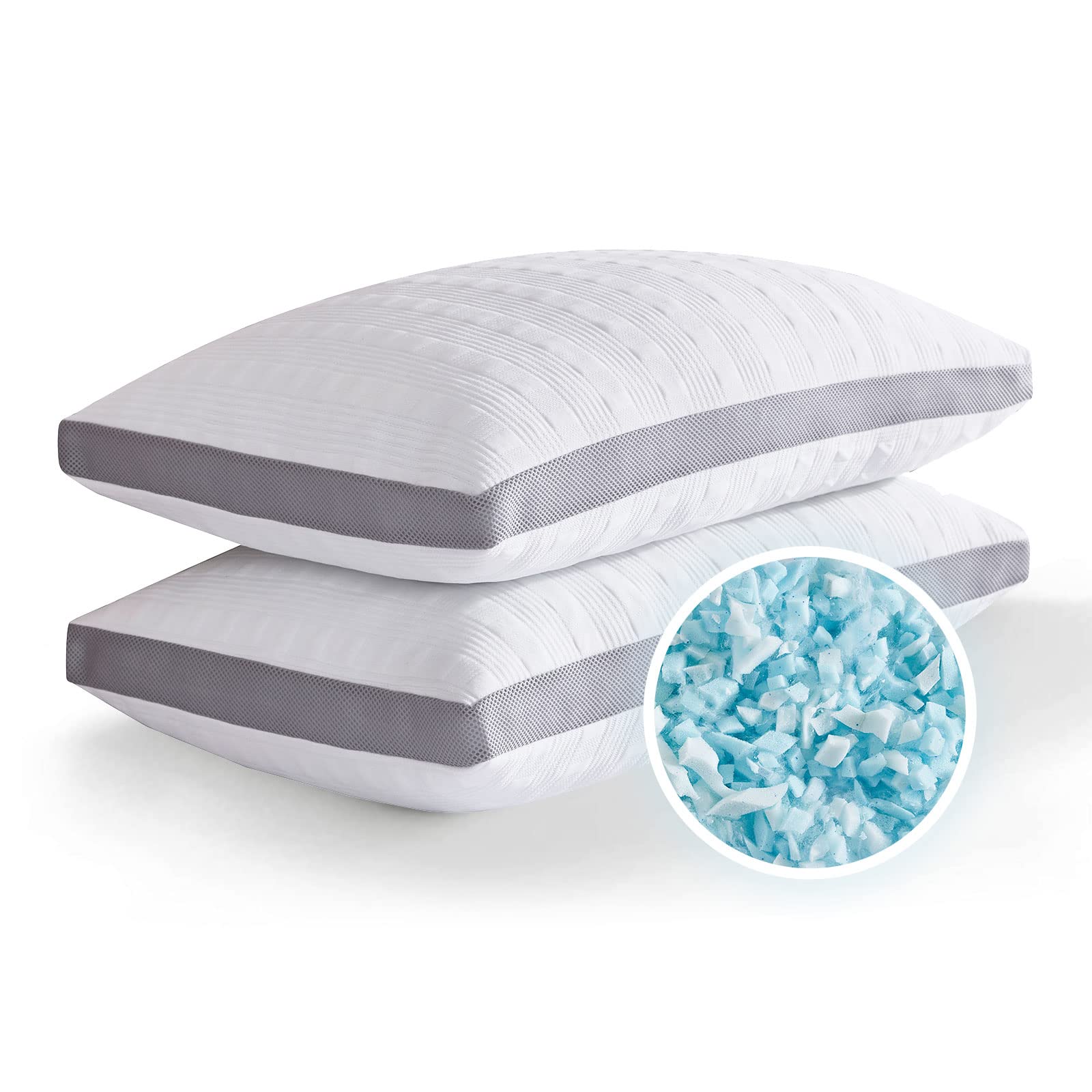 Meoflaw Cooling Pillows Queen Size Set of 2,Shredded Memory Foam Bed Pillows for Sleeping,Queen Pillows for Back & Side Sleepers,Adjustable 2 Pillows Queen Size with Washable Cover