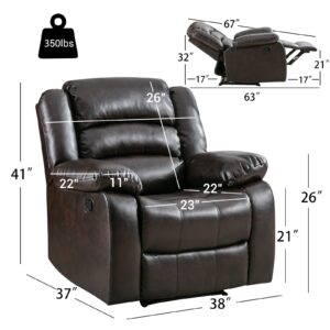 ANJ Manual Recliner Chair, Breathable Faux Leather Reclining Chairs with Overstuffed Arm and Back, Living Room Single Sofa Recliners (Dark Brown)