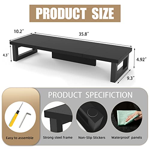 WESTREE Dual Monitor Stand Riser, Wood and Steel Monitor Stand Riser, Computer Monitor Stand for 2 Monitors, Multi-Purpose Desktop Storage Stand for Computer,Laptop,Printer,TV