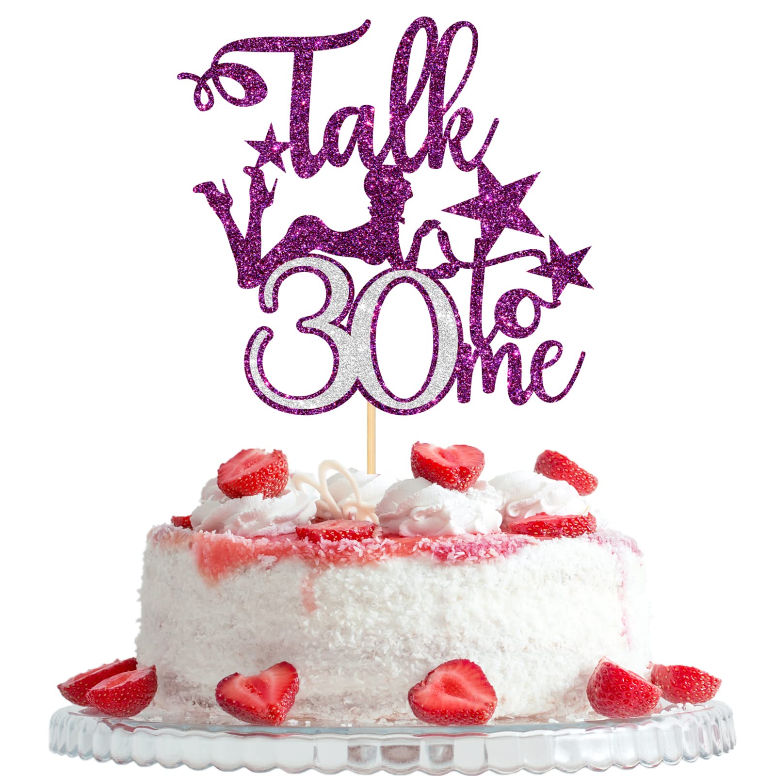 Talk 30 to Me Birthday Cake Topper, Dirty 30, 30th Birthday Anniversary Cake Decor - for Women, Hello 30, 30th Birthday Wedding Anniversary Party Supplies, Purple＆Silver Glitter