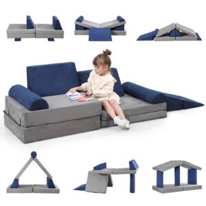 Annualring Kids Play Couch, 9 pcs Toddler Couch Sofa for Kids Imaginative Furniture Play Set for Creative Kids,Toddler to Teen Bedroom Furniture, Climbing Floor Cushion Foam Play Couch Indoor Outdoor