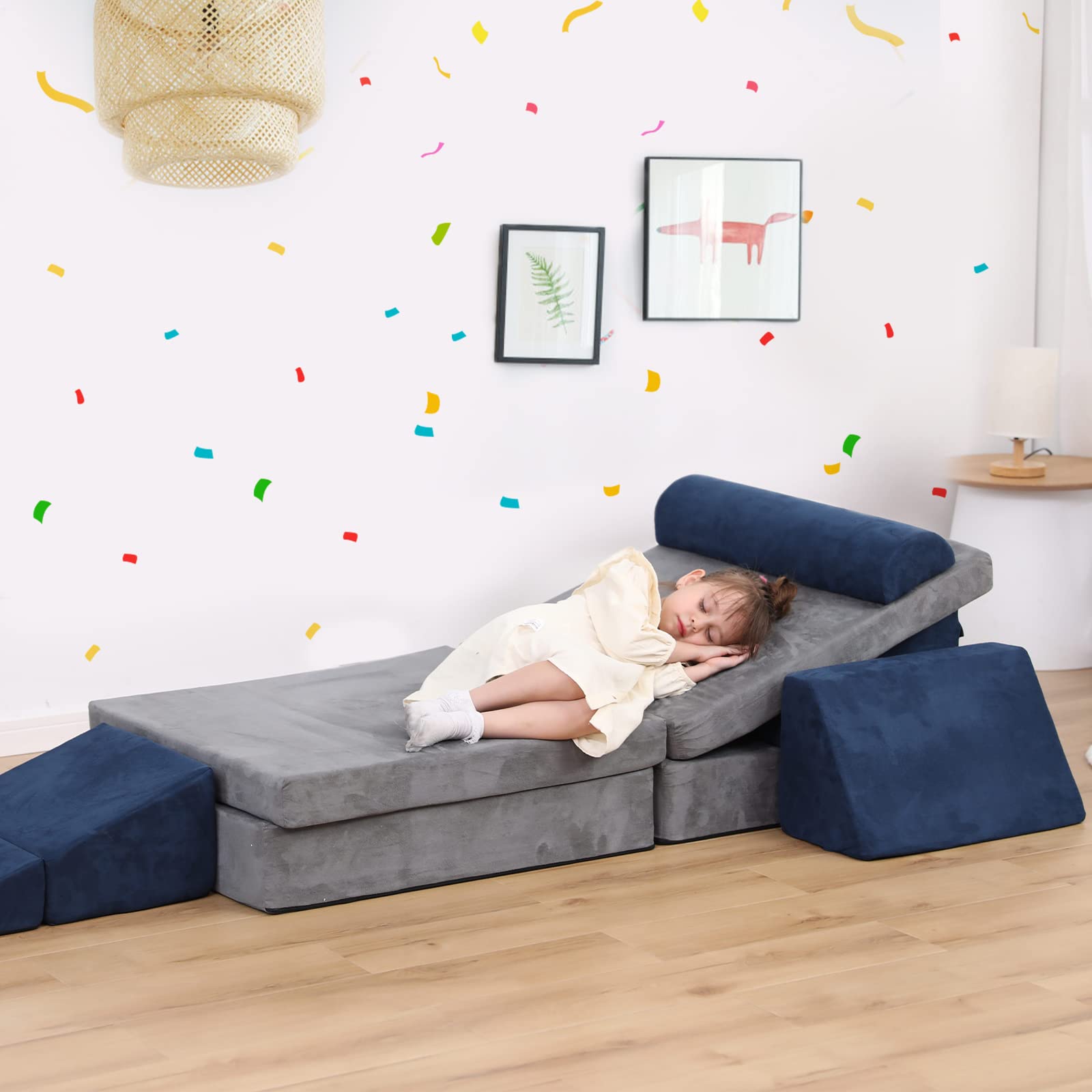 Annualring Kids Play Couch, 9 pcs Toddler Couch Sofa for Kids Imaginative Furniture Play Set for Creative Kids,Toddler to Teen Bedroom Furniture, Climbing Floor Cushion Foam Play Couch Indoor Outdoor