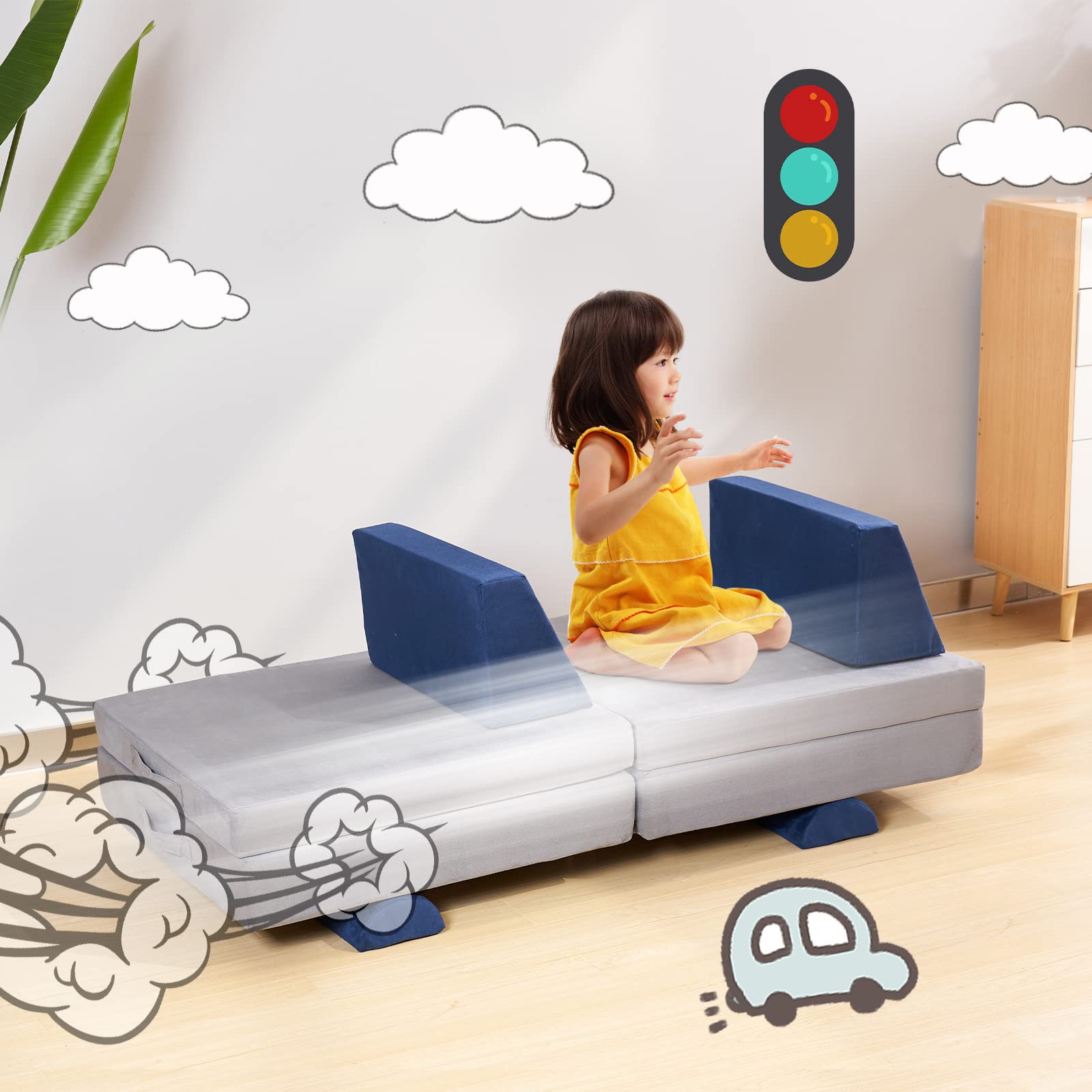 Annualring Kids Play Couch, 9 pcs Toddler Couch Sofa for Kids Imaginative Furniture Play Set for Creative Kids,Toddler to Teen Bedroom Furniture, Climbing Floor Cushion Foam Play Couch Indoor Outdoor