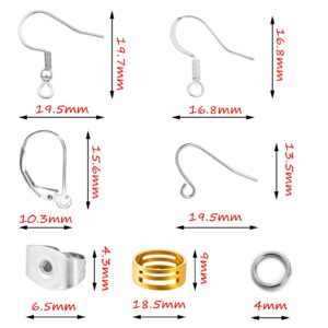 Stainless Steel Earring Hooks - 420 pcs Hypoallergenic Earring Making findings Parts Jewelry DIY Supplies Kits, with Earring Backs stoppers & Jump Ring