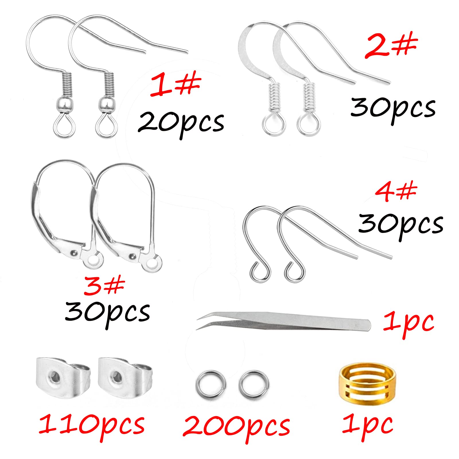 Stainless Steel Earring Hooks - 420 pcs Hypoallergenic Earring Making findings Parts Jewelry DIY Supplies Kits, with Earring Backs stoppers & Jump Ring