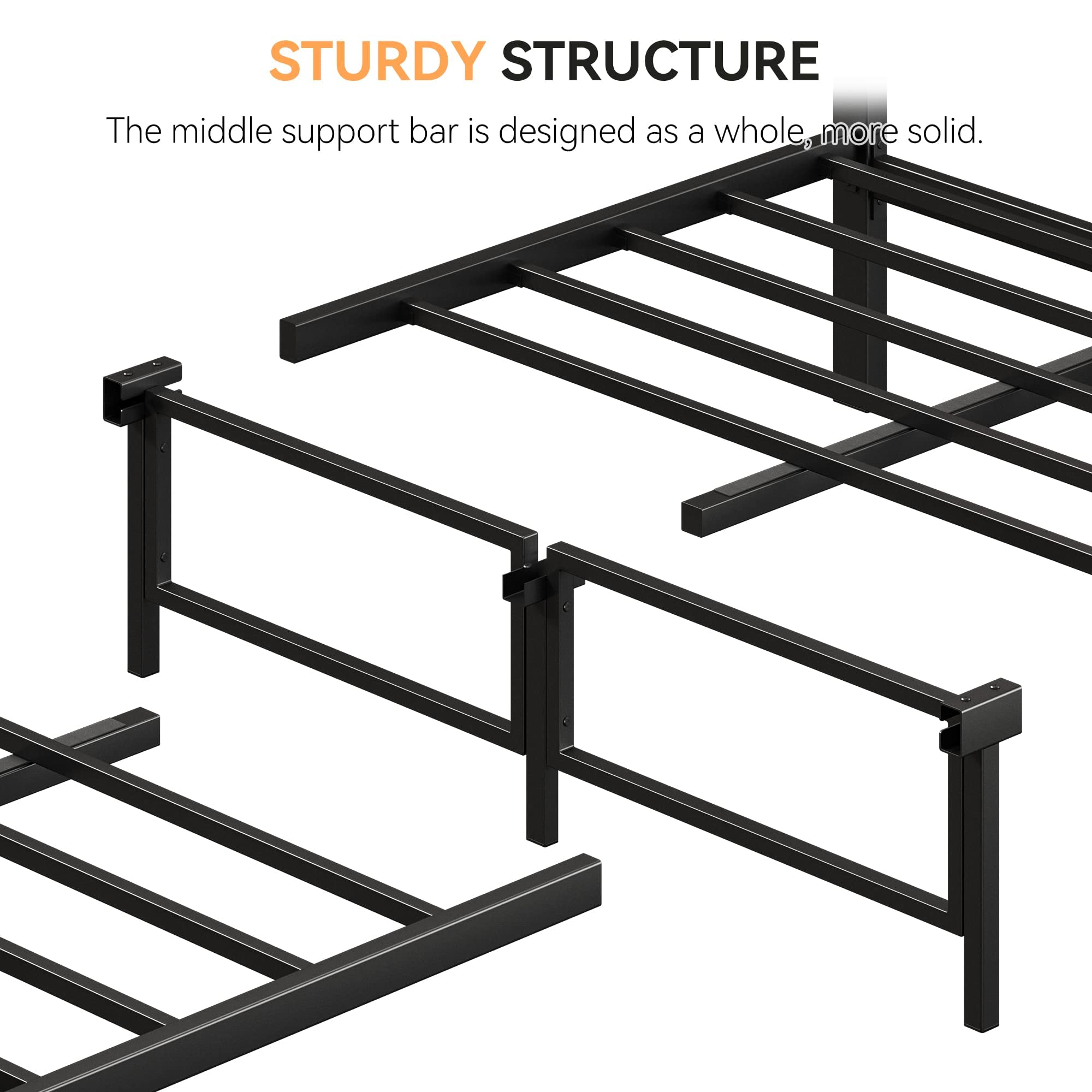 IDEALHOUSE Queen Bed Frame with Headboard, Platform Bed Frame with Safe Rounded Corners & Strong Metal Slats Support, Mattress Foundation/Noise-Free/No Box Spring Needed