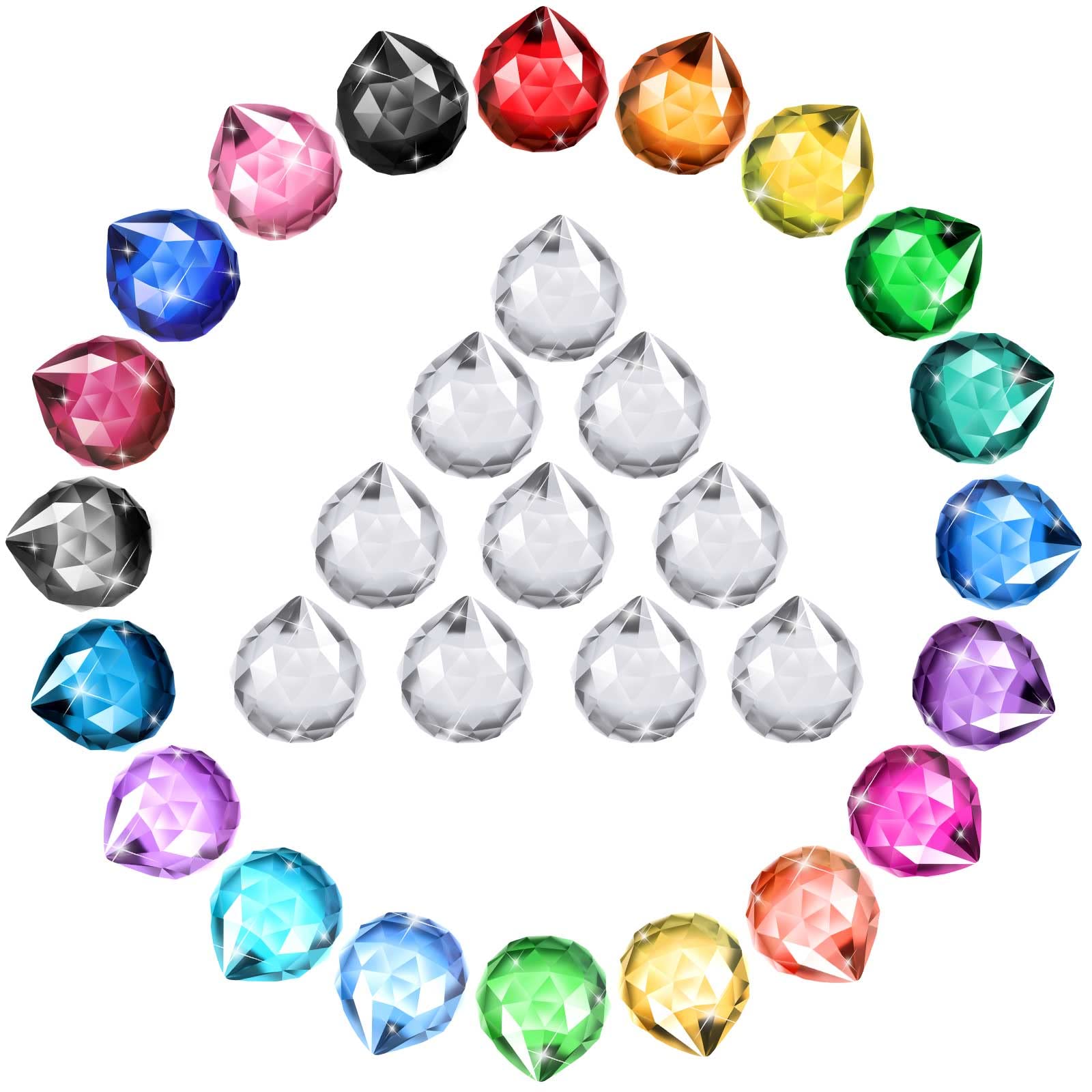 Didaey 30 Pack Crystal Ball 20 mm Prism Suncatcher Sun Catchers Hanging Crystals Prisms for Windows Gift Feng Shui (Multicolor)