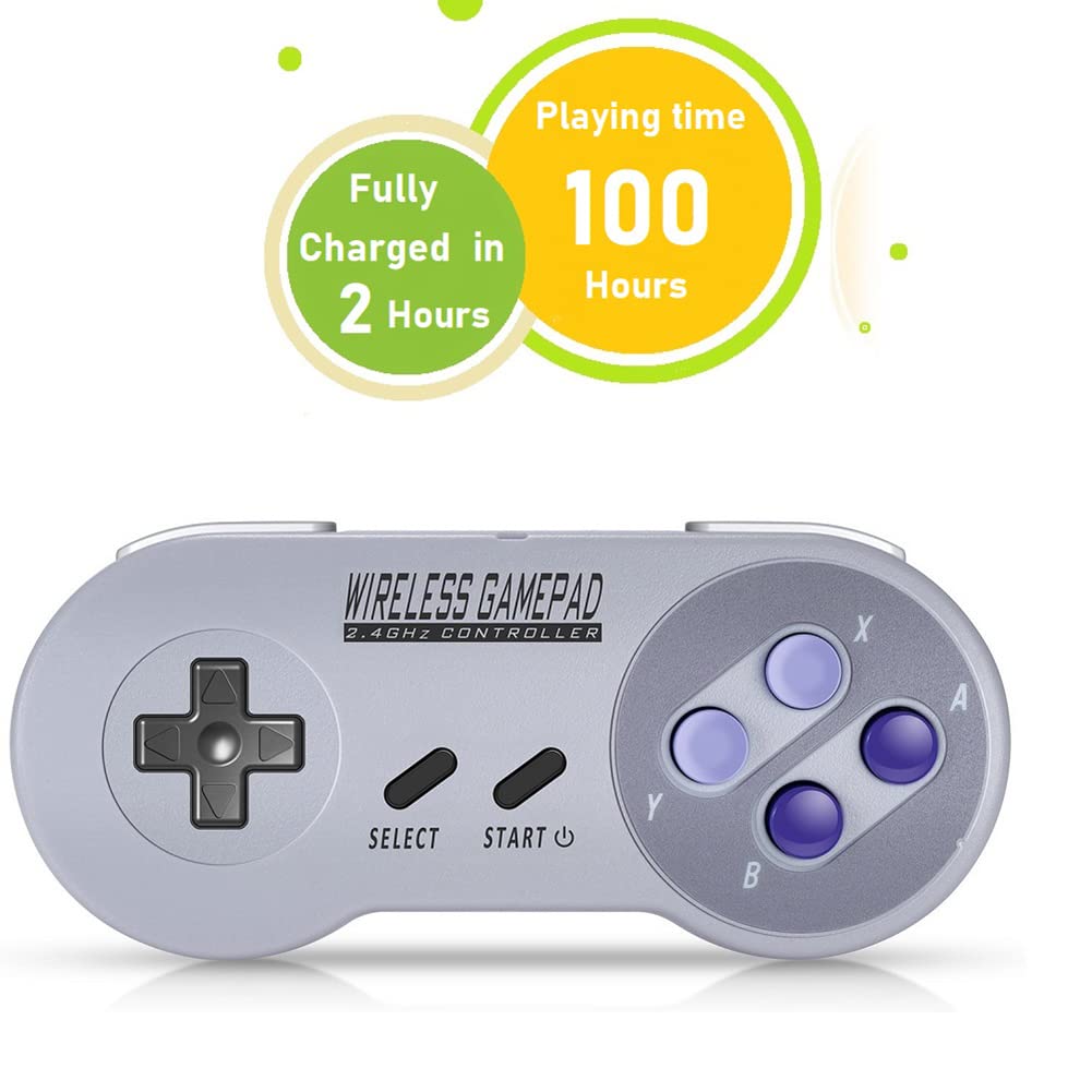 Wireless Controller for Mini SNES (Classic Edition, Only Works with Original Mini SNES Gamepad with USB Wireless Receiver Compatible with Switch, Windows,iOS,Liunx,Android Device (2 Packs)