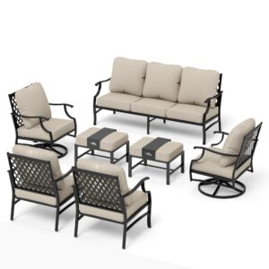 MIXPATIO Patio Furniture Set 7 pcs, Outdoor Patio Furniture, 3-Seat Sofa, 2 Single Chairs, 2 Swivel Chairs, 2 Ottomans and 5.75" Extra Thick Cushion, Patio Conversation Set for Backyard Deck,Beige