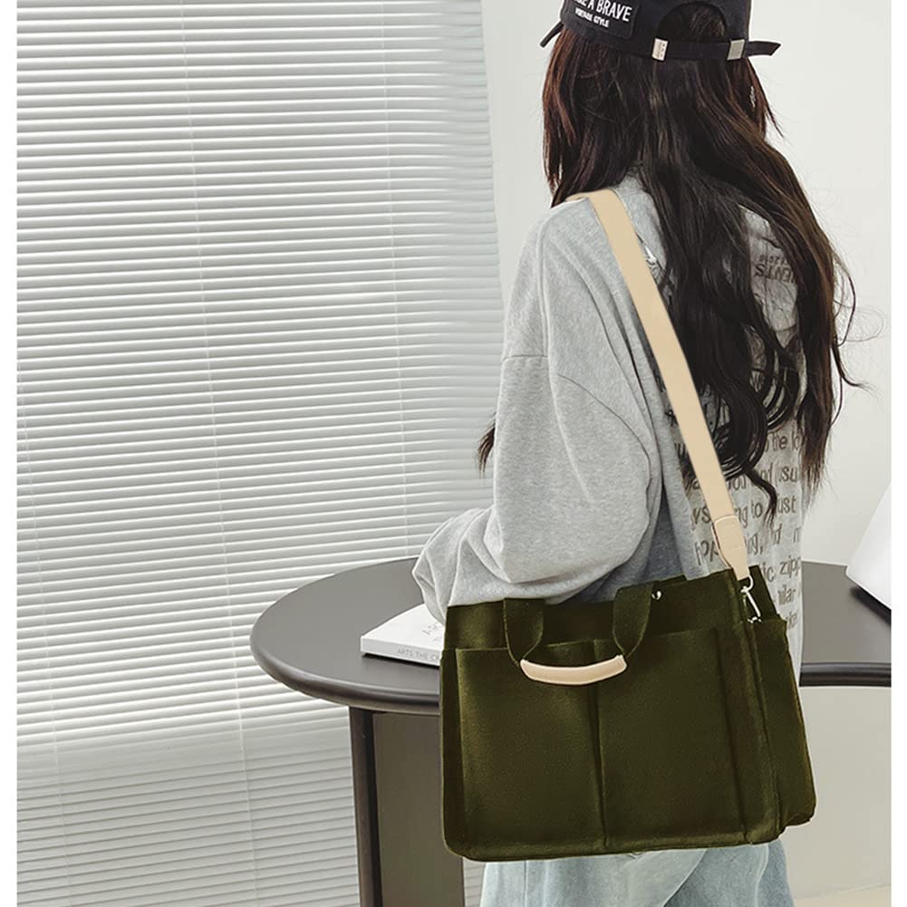 Valleycomfy Canvas Tote Bags for Women Large Shoulder Hobo Bags Handbags Purse Big Satchel Purses Multi-pockets Casual Work Bags Green