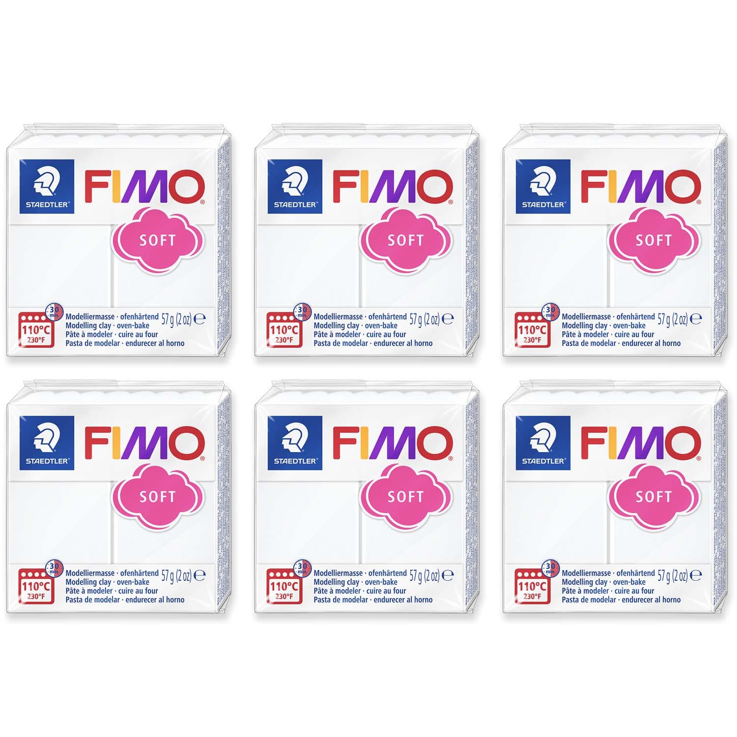 FIMO Soft Polymer Oven Bake Modelling Clay - 57g Blocks - Set of 6 - White