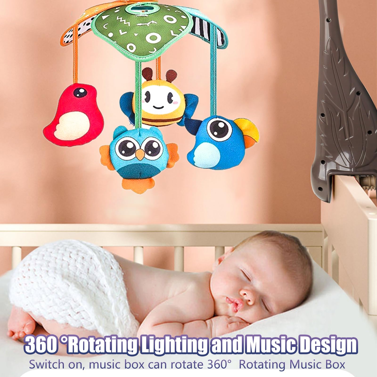 Baby Crib Mobile with Music and Lights, Baby Mobile for Crib with Remote Control and Projection, Baby Musical Crib Mobile for Boys Girls Newborn Baby Toys (Grey)