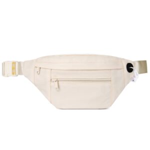 telena crossbody fanny pack for women men fashion waist pack belt bag with 4-zipper pockets for hiking running travel, beige
