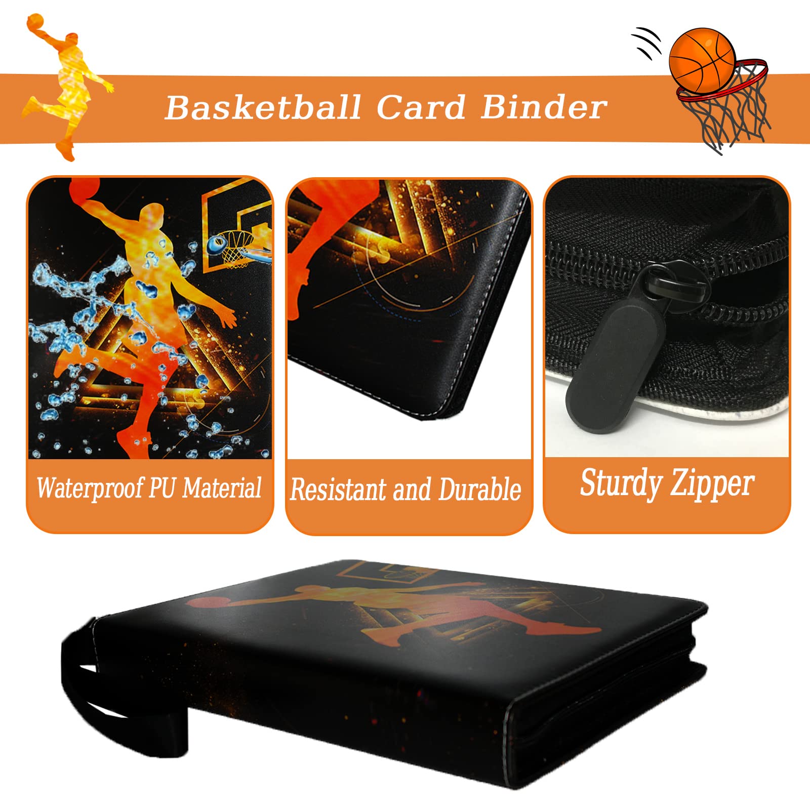 Basketball Cards Binder 900 Pockets, Trading Cards Holder Card Collectors Album,Trading Card Binder 9 Pocket with 50 Removable Sleeves for Basketball Card and Sports Card