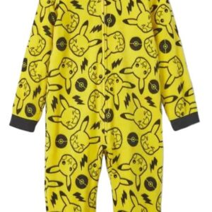 Pokemon Boy's Fleece Pikachu One Piece Pajama Union Suit, Yellow, 12-14