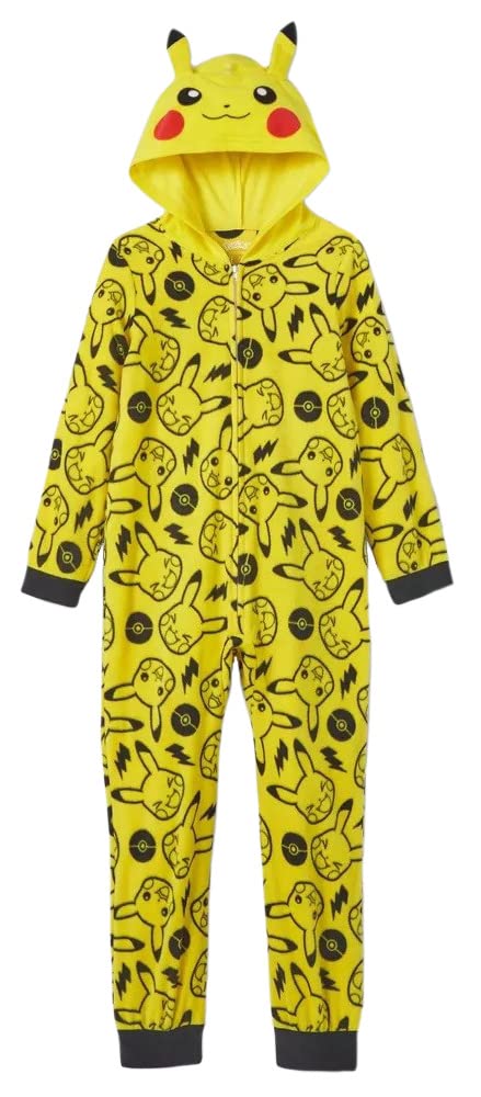 Pokemon Boy's Fleece Pikachu One Piece Pajama Union Suit, Yellow, 12-14