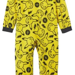 Pokemon Boy's Fleece Pikachu One Piece Pajama Union Suit, Yellow, 12-14