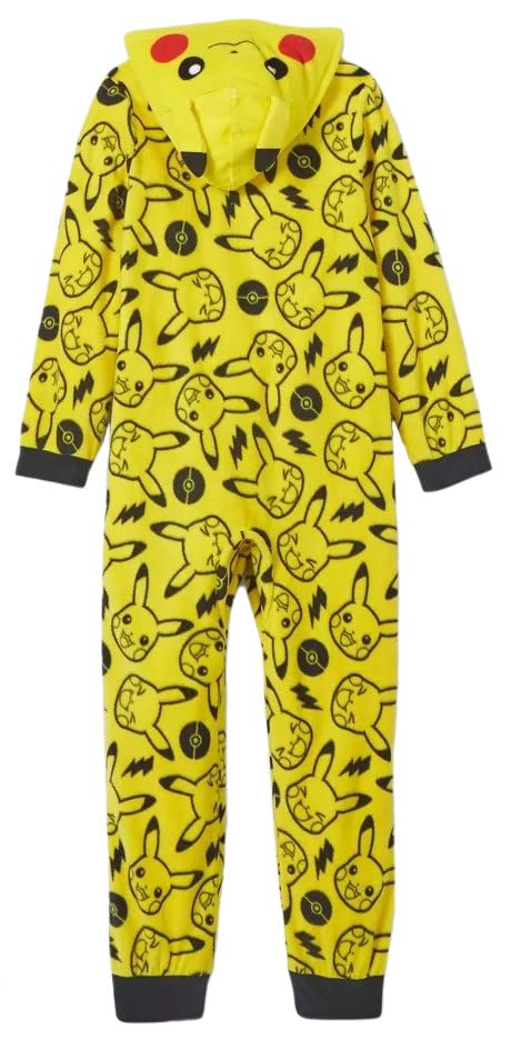 Pokemon Boy's Fleece Pikachu One Piece Pajama Union Suit, Yellow, 12-14