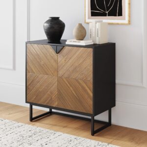 Nathan James Wood Accent Modern Free Standing Buffet Sideboard Hallway, Entryway, Dining Living Room, 1 Storage Cabinet, Enloe - Walnut Brown/Black