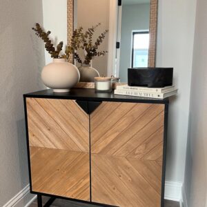 Nathan James Wood Accent Modern Free Standing Buffet Sideboard Hallway, Entryway, Dining Living Room, 1 Storage Cabinet, Enloe - Walnut Brown/Black