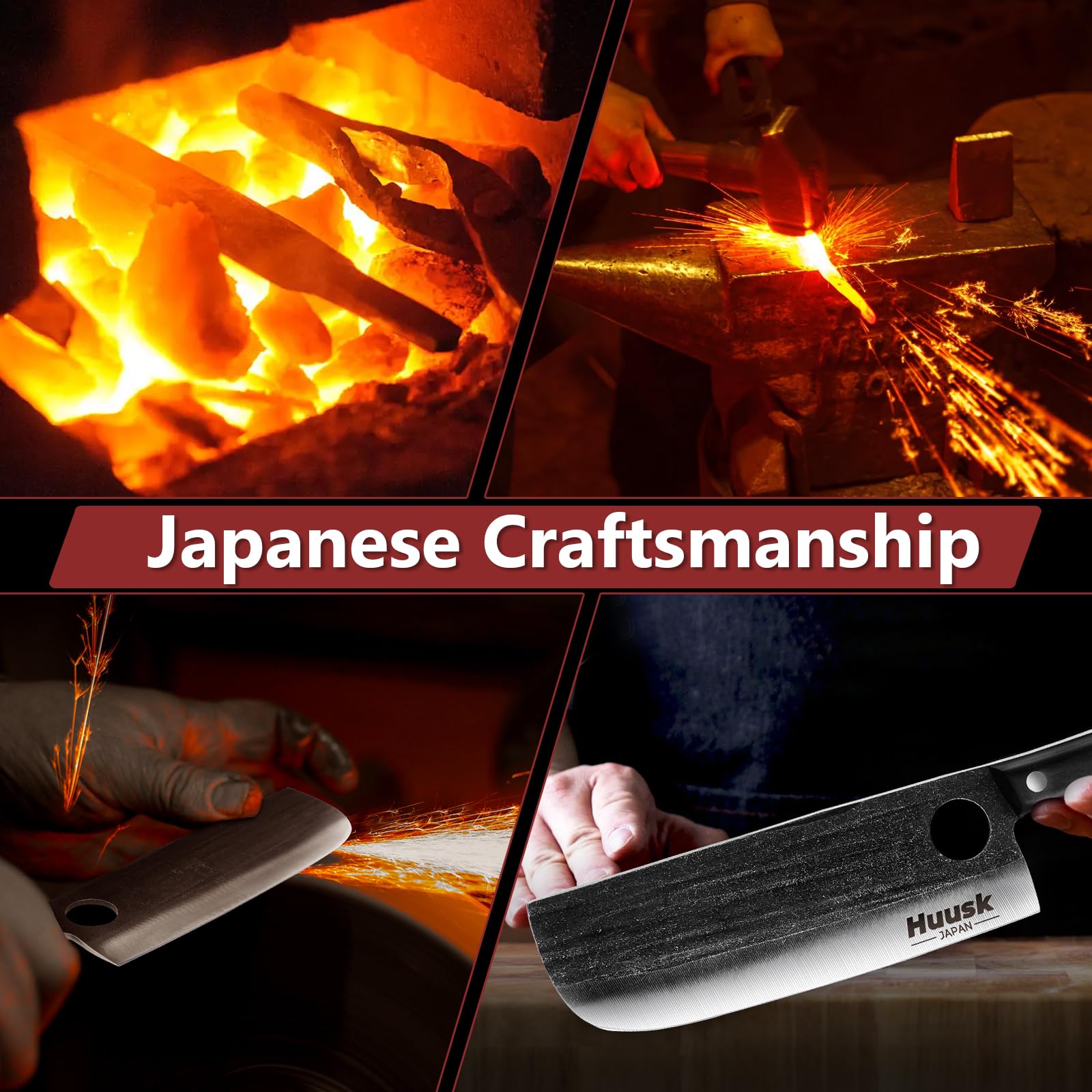 Huusk Knives from Japan, Nakiri Knife Vegetable Cleaver, Japanese Premium High Carbon Steel Hand Forged Sharp Asian Knife Multipurpose Chef Knife Medium-heavy Duty for Kitchen Christmas Gifts for Dad