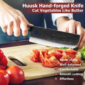 Huusk Knives from Japan, Nakiri Knife Vegetable Cleaver, Japanese Premium High Carbon Steel Hand Forged Sharp Asian Knife Multipurpose Chef Knife Medium-heavy Duty for Kitchen Christmas Gifts for Dad