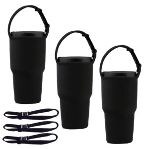 tumbler 30oz carrier holder pouch with shoulder strap, for rtic, atlin, ozark trail,yeti rambler insulated tumbler coffee cup by hoomtry(3pack) (black)