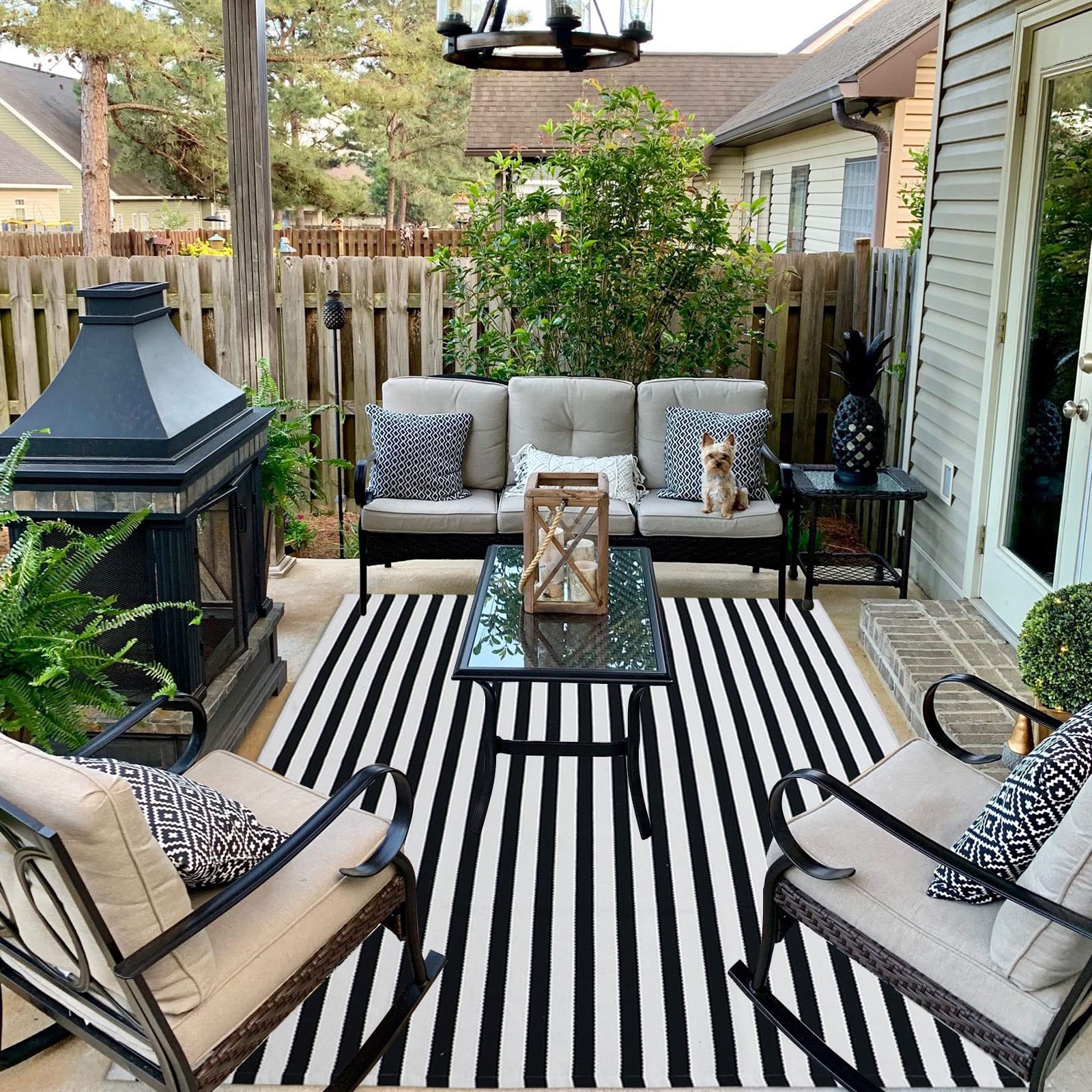 Black and White Striped Outdoor Rug 4'x6' Indoor Outdoor Porch Rug Washable Farmhouse Layered Door Mats Cotton Hand-Woven Welcome Mats Throw Carpet for Entryway/Home Entrance/Patio(4'x6')