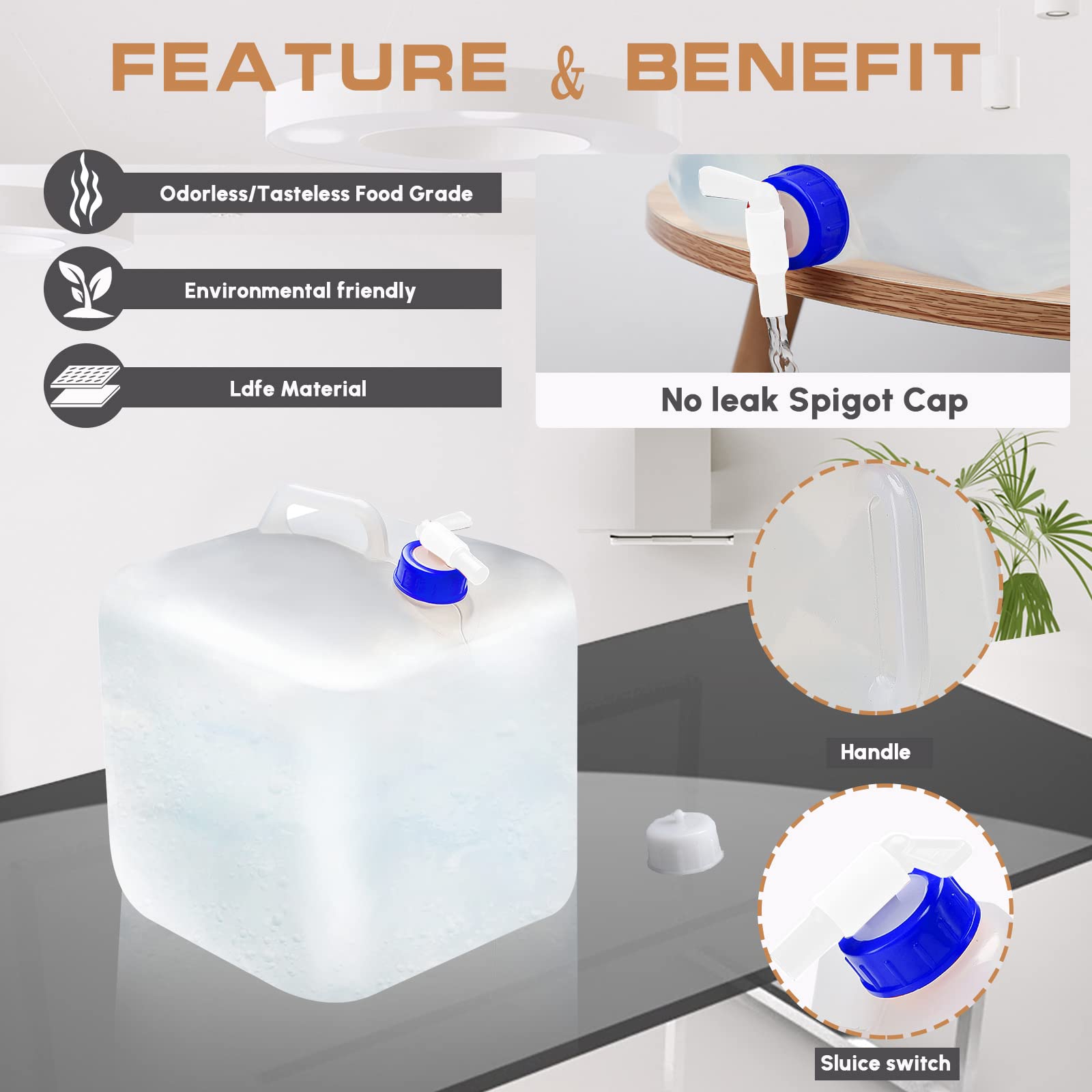 MAKACTUA Water Bag Water Container with 2pc Spigot, BPA Free Foldable Water Storage Cube for Hiking, Camping, Driking, Outdoors,indoors,Emergency 2.6/3.96/5.3 Gallon