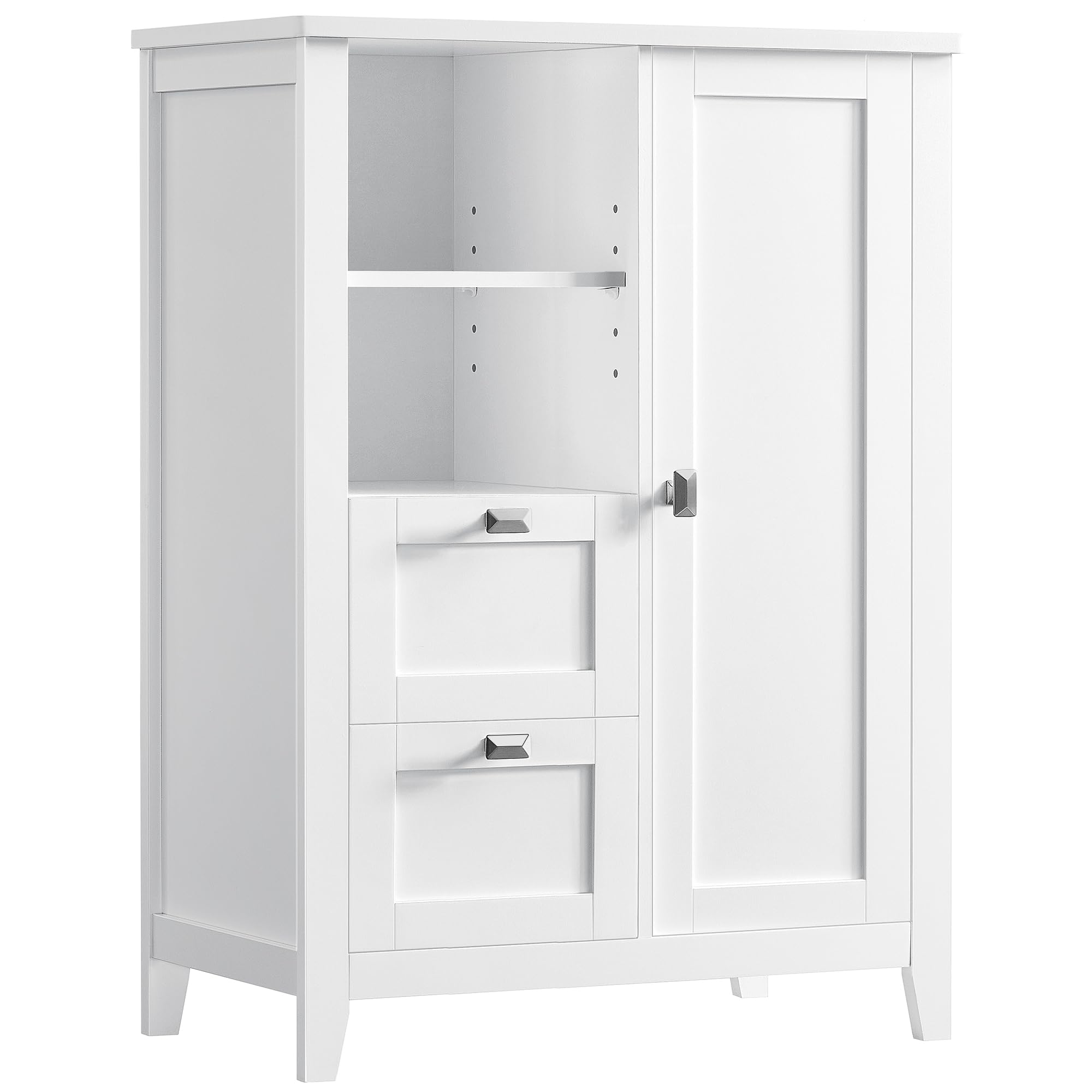 VASAGLE Bathroom Floor Storage Cabinet, Bathroom Cabinet Freestanding, Kitchen Cabinet, with Open Compartment, 2 Drawers, Adjustable Shelves, 11.8 x 21.7 x 31.5 Inches, White UBBC543P31