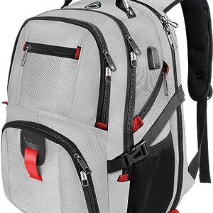 YOREPEK Travel Backpack, Extra Large 50L Laptop Backpacks for Men Women, Water Resistant College Backpack Airline Approved Business Work Bag with USB Charging Port Fits 17 Inch Computers, Light Grey