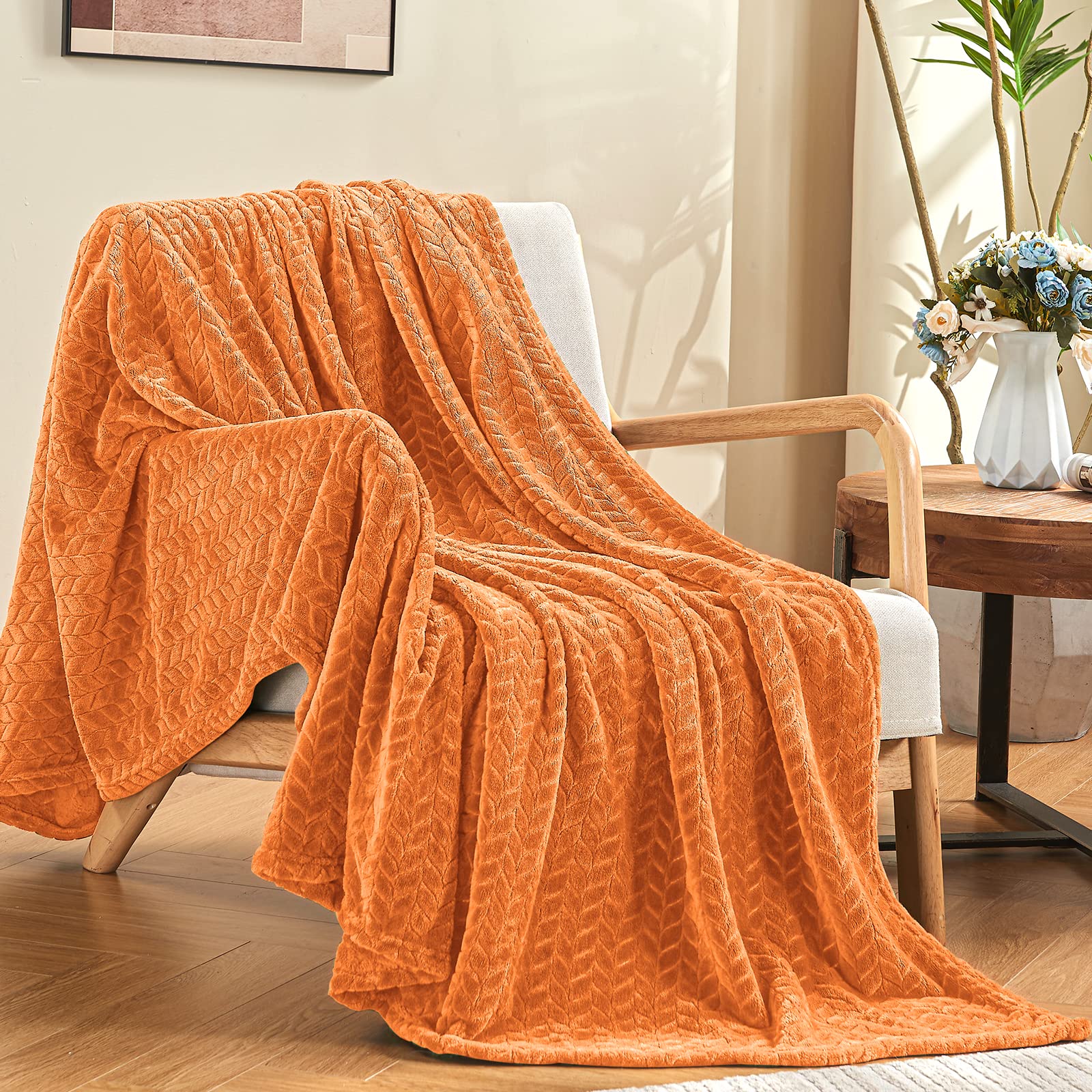 inhand Fall Throw Blanket, Super Soft Fuzzy Blanket for Couch Sofa Bed Office, Cozy Plush Fleece Blanket Throw Size, Washable Lightweight Flannel Blankets Throw for All Season(50”x60”,Rust)