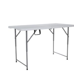 EDEBIBY 4FT 122cz Folding Table Portable Heavy Duty Plastic Fold-in-Half Utility Foldable Table white